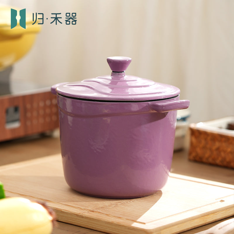 Pot pour aliments pour bébés en fonte émaillée, mini faitout multifonction pour 1 personne pour bouillie et soupe, compatible avec les plaques à induction, hot pot pour 1 personne