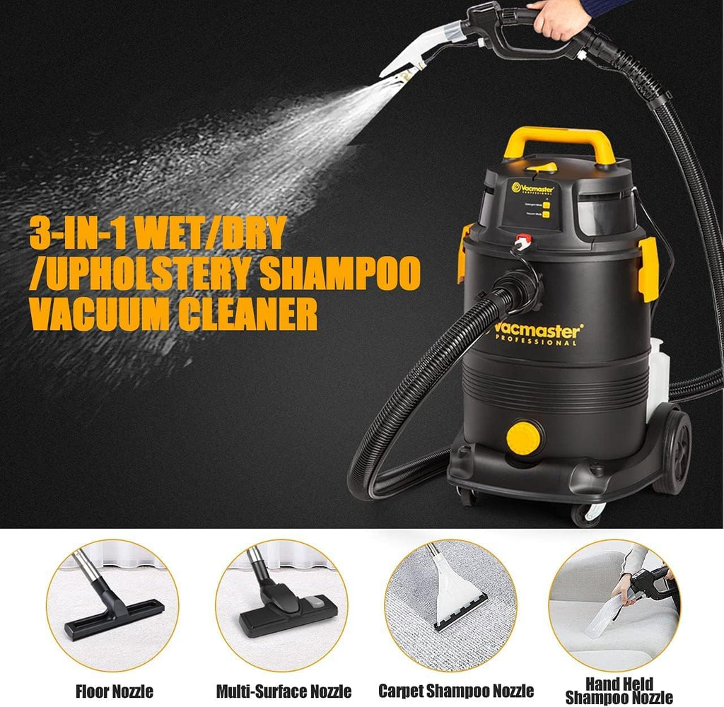 Vacmaster VK1330PWR Aspirateur eau et poussière 1300 W 30 L 3-en-1 Nettoyeur de sols et tapis à double bac 60 x 35 x 45