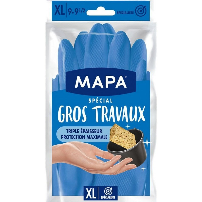 MAPA Gants de travail robustes latex triple épaisseur doublés coton Taille XL 2 paires