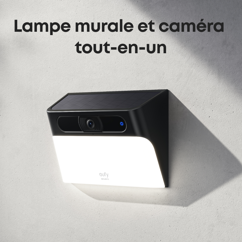 Projecteur-Caméra Murale Solaire eufy Security S120 - Caméra de Sécurité Solaire, Extérieur Sans Fil, 2K, Alimentation Permanente, Éclairage Activé par le Mouvement, IA, IP65, Projecteur, Sans Frais Mensuels