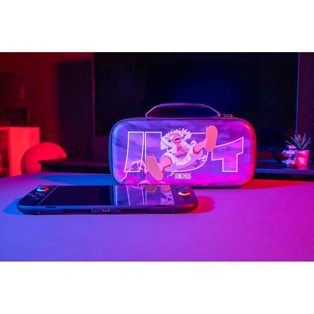 Konix One Piece Housse de protection et transport Nintendo Switch 2 - Rangement accessoires - 8 compartiments jeux - Motif Luffy Gear 5 - Violet