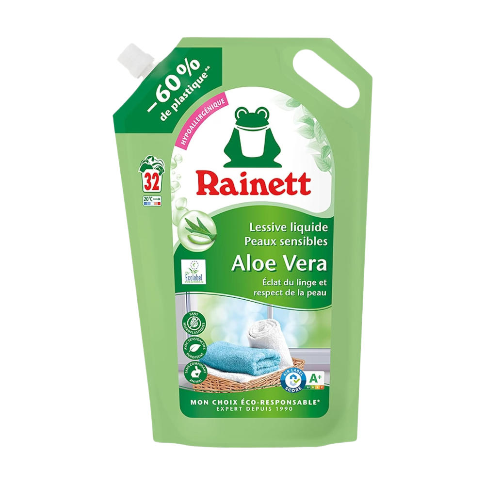 RAINETT Lessive liquide peaux sensibles écologique à l'aloe vera 32 lavages 1,6L