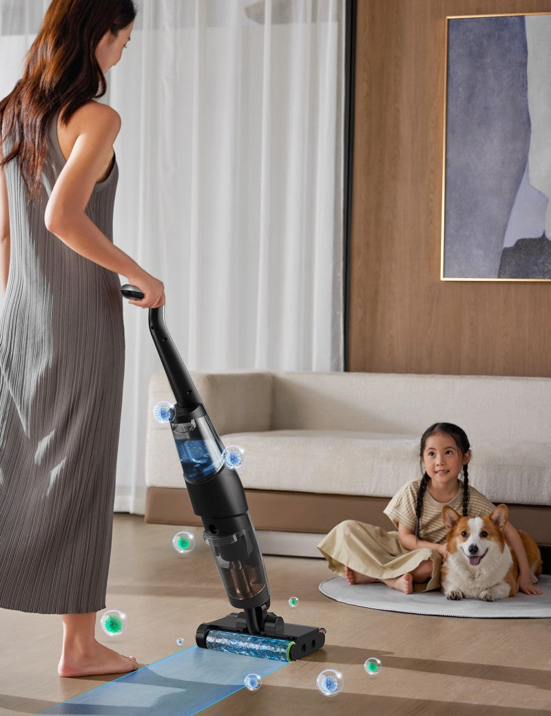 Deerma VX200 Aspirateur sans fil eau et poussière, conception à double brosse rotative pour une double puissance de nettoyage et une couverture des bords