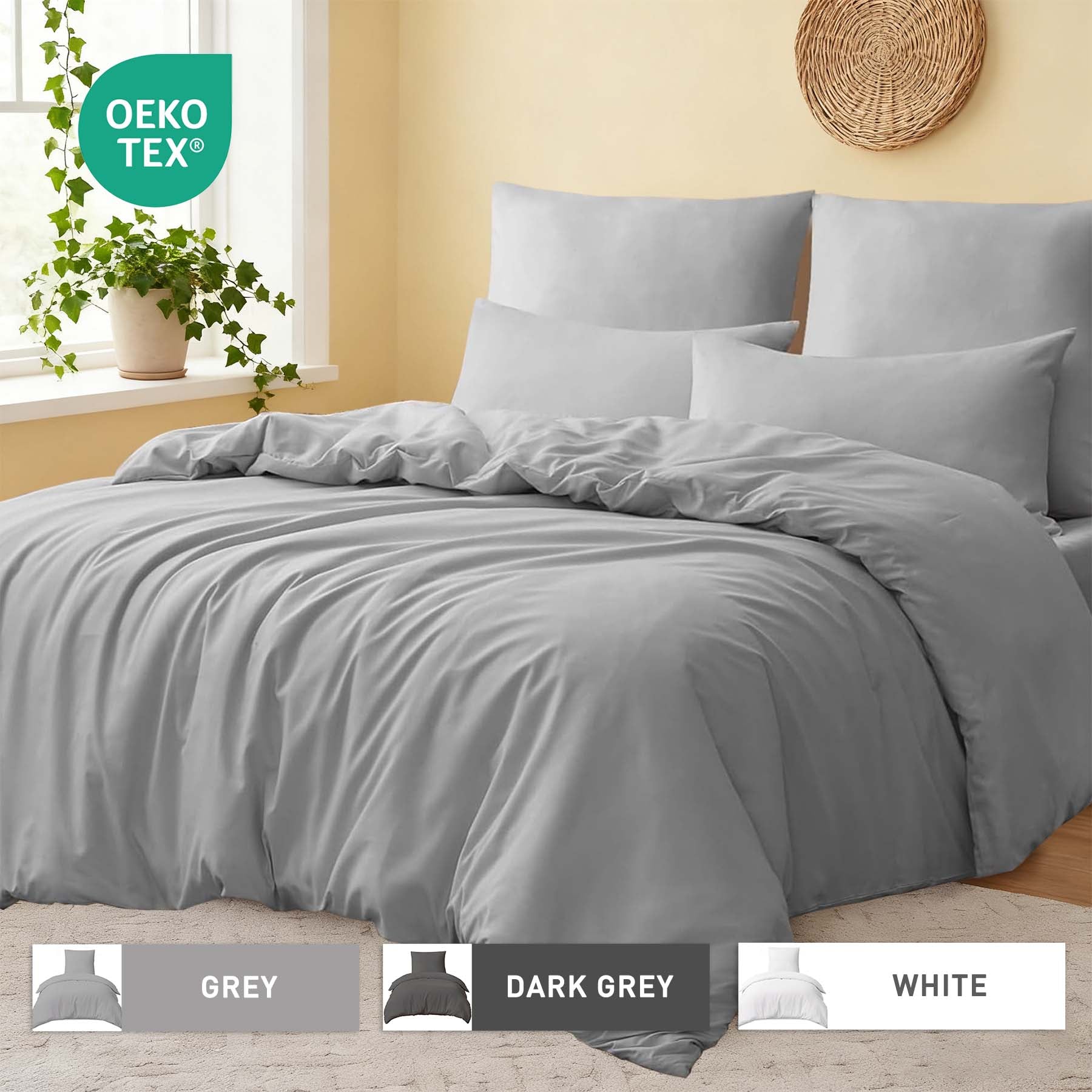 LeBonsoir Parure de lit brossée avec 1 housse de couette 200 x 220 cm et 2 taies d’oreiller 80 x 80 cm, avec fermeture éclair - Gris clair