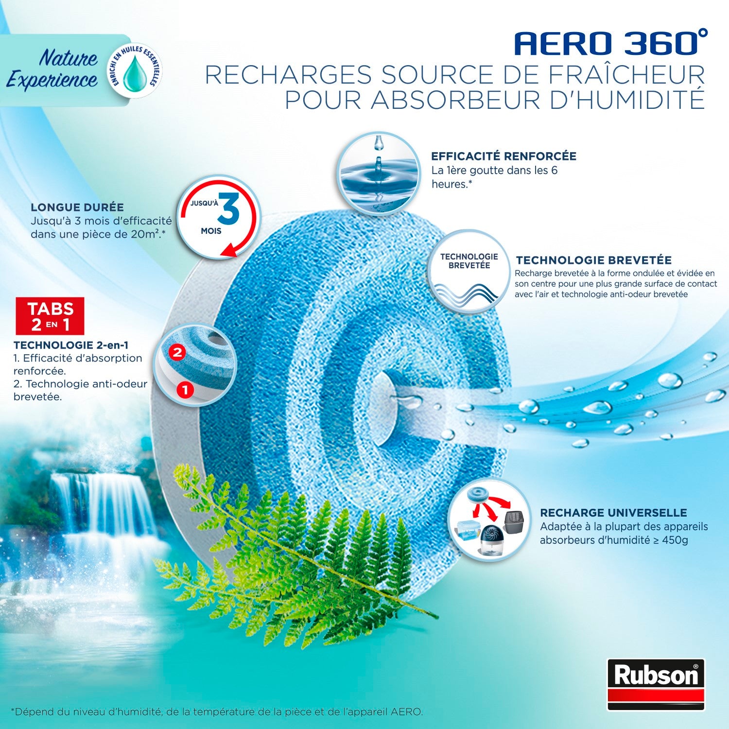 Rubson – AERO 360° Recharges en tabs parfum lavande relaxante, recharges pour absorbeur d'humidité, ultra absorbantes et anti odeurs, 4 x 450 g