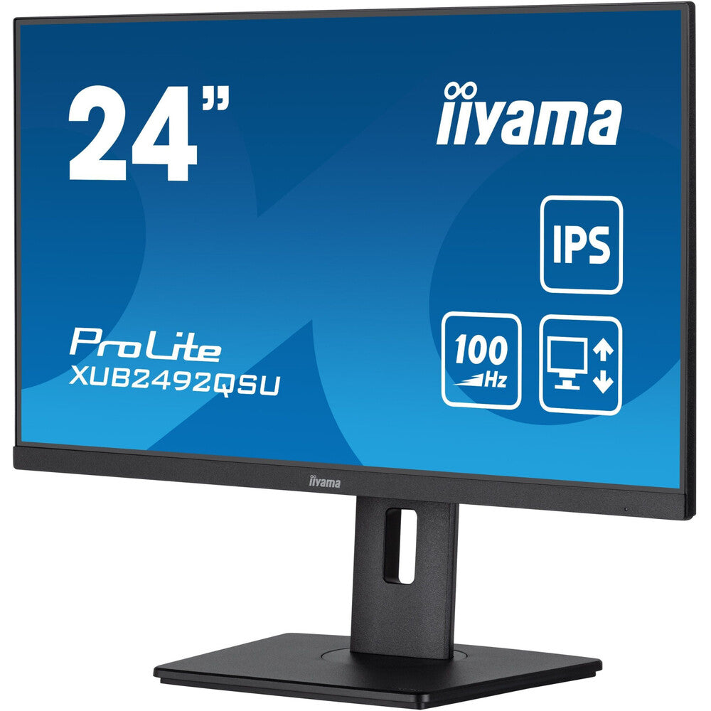 iiyama ProLite XUB2492QSU-B1 Moniteur IPS WQHD 23,8 pouces, 2560 x 1440, 100 Hz, 0,5 ms, 300 cd, Haut-parleurs, HDMI/DP/USB-C/USB HUB (3x3,2), VESA, Couleur i-Style, Réglable en hauteur + Pivot