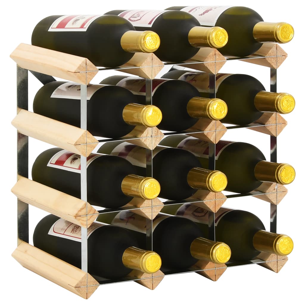 Casier à vin combiné autoportant en bois et acier galvanisé à 3×3 compartiments pour 12 bouteilles, adapté au bar de maison et à la cuisine