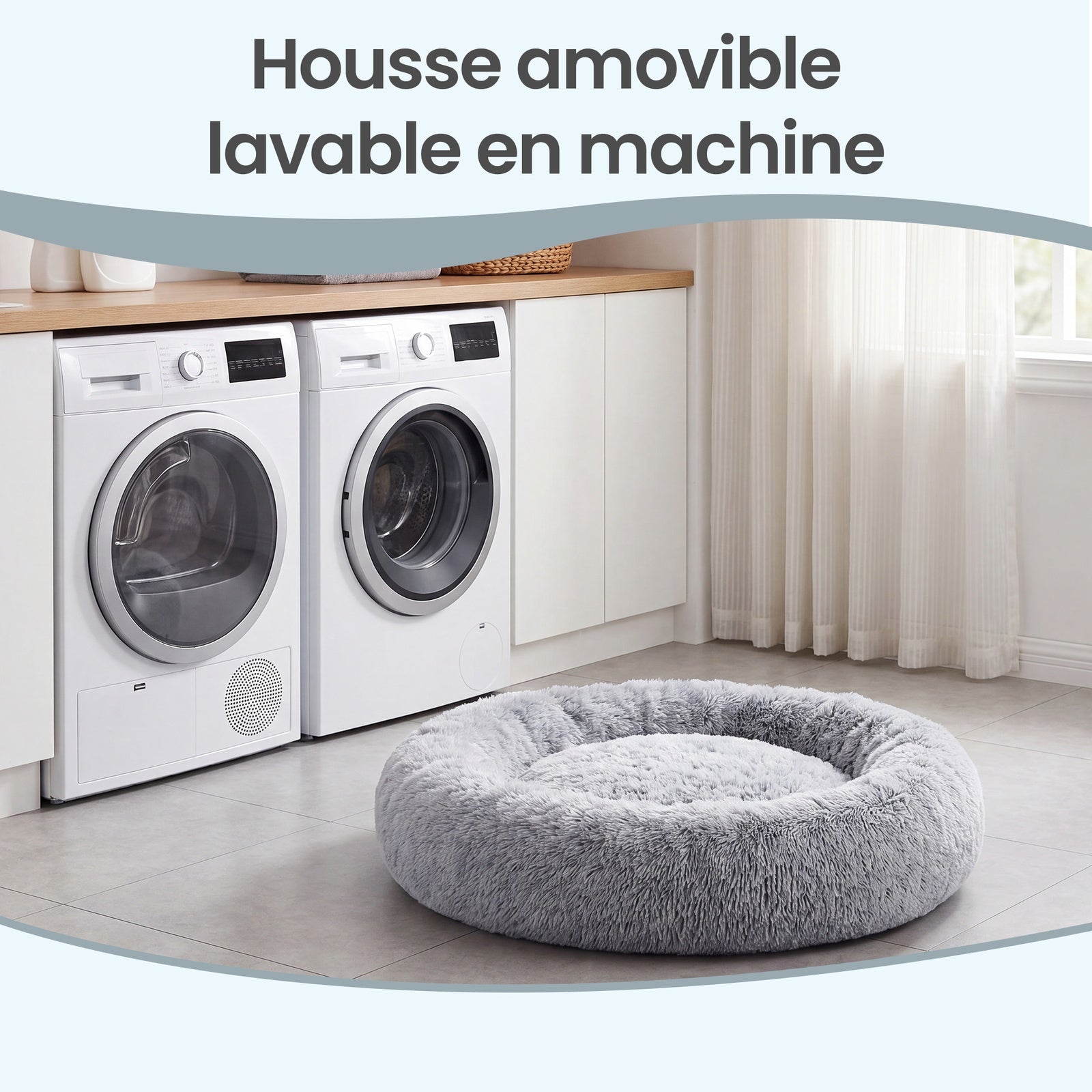 JOYFURNOS Lit donut apaisant moelleux pour chien avec housse amovible et lavable, Gris