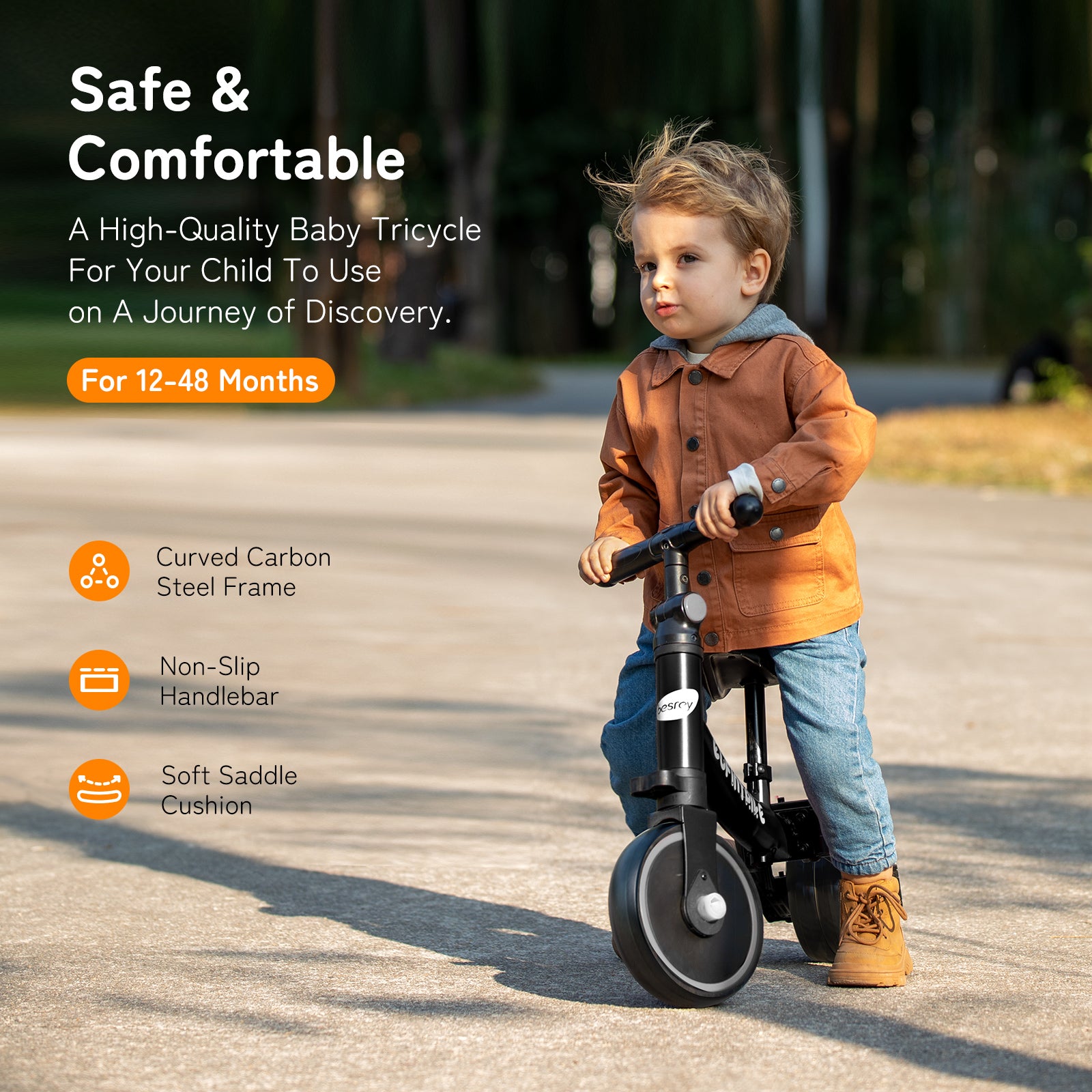 Tricycle Bébé Besrey avec Aide à la Marche pour Enfants de 1 à 4 Ans