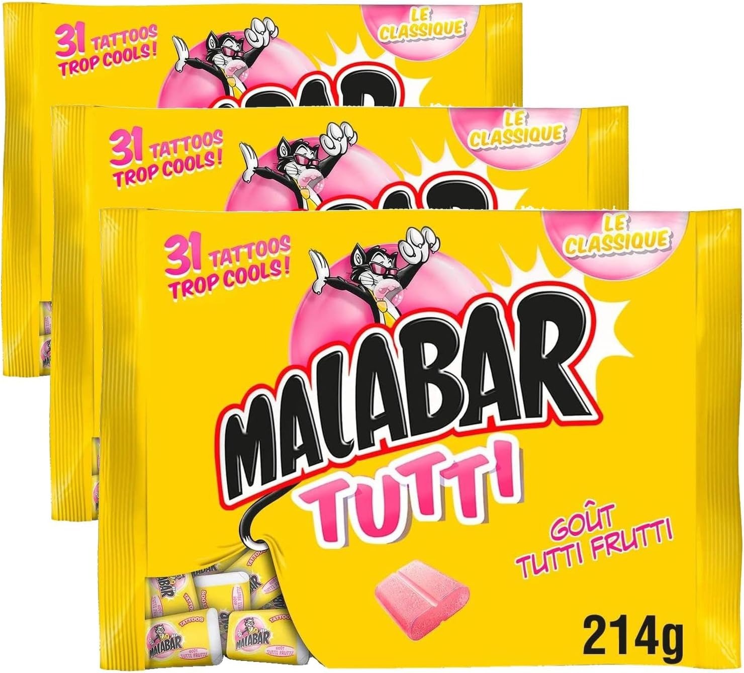 MALABAR Bubble Gum Tutti Frutti, 214 g
