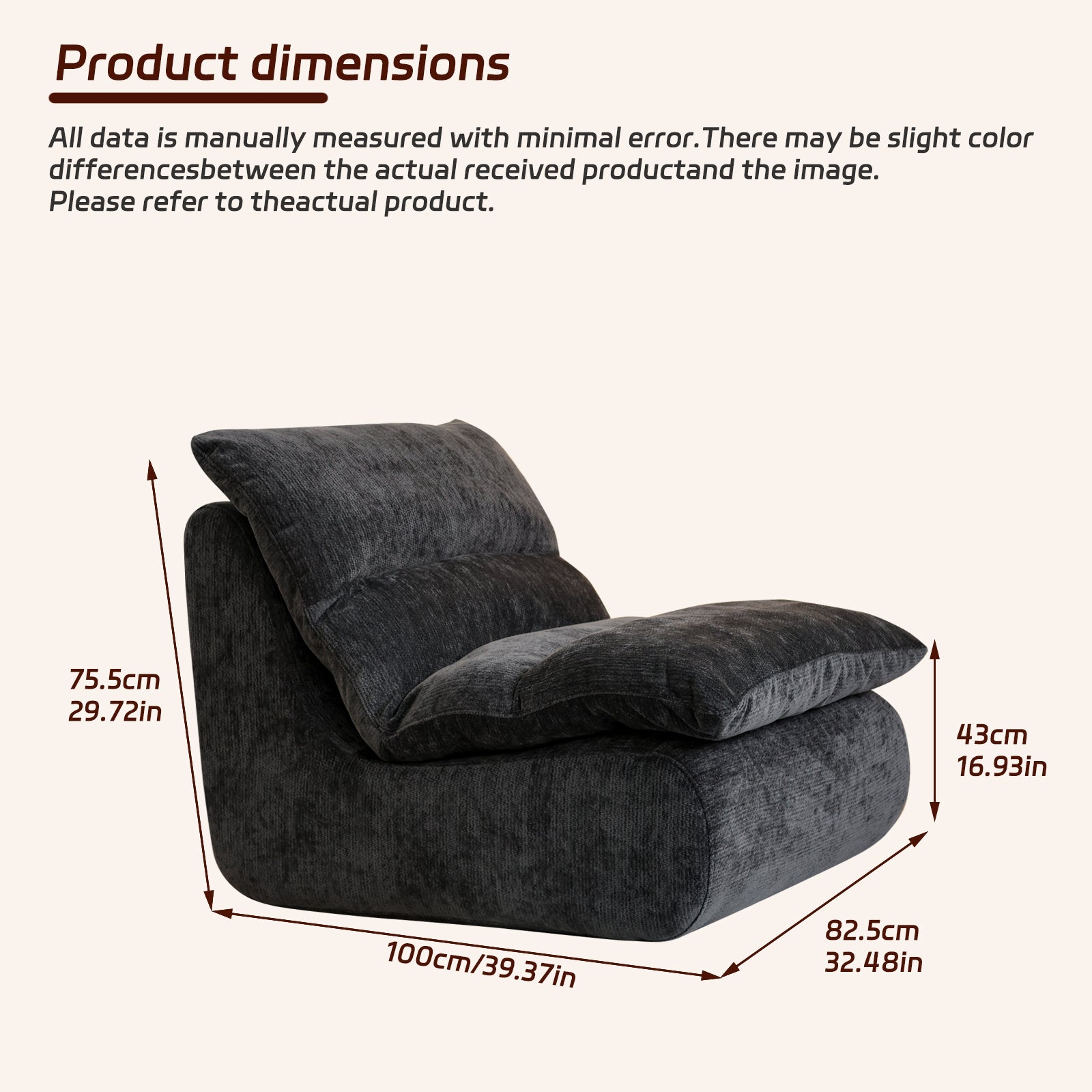 Un fauteuil à mémoire de forme haute densité, chaise de salon confortable en velours chenille, chaise de lecture détendue, pour salon, chambre, salle de jeux, noir