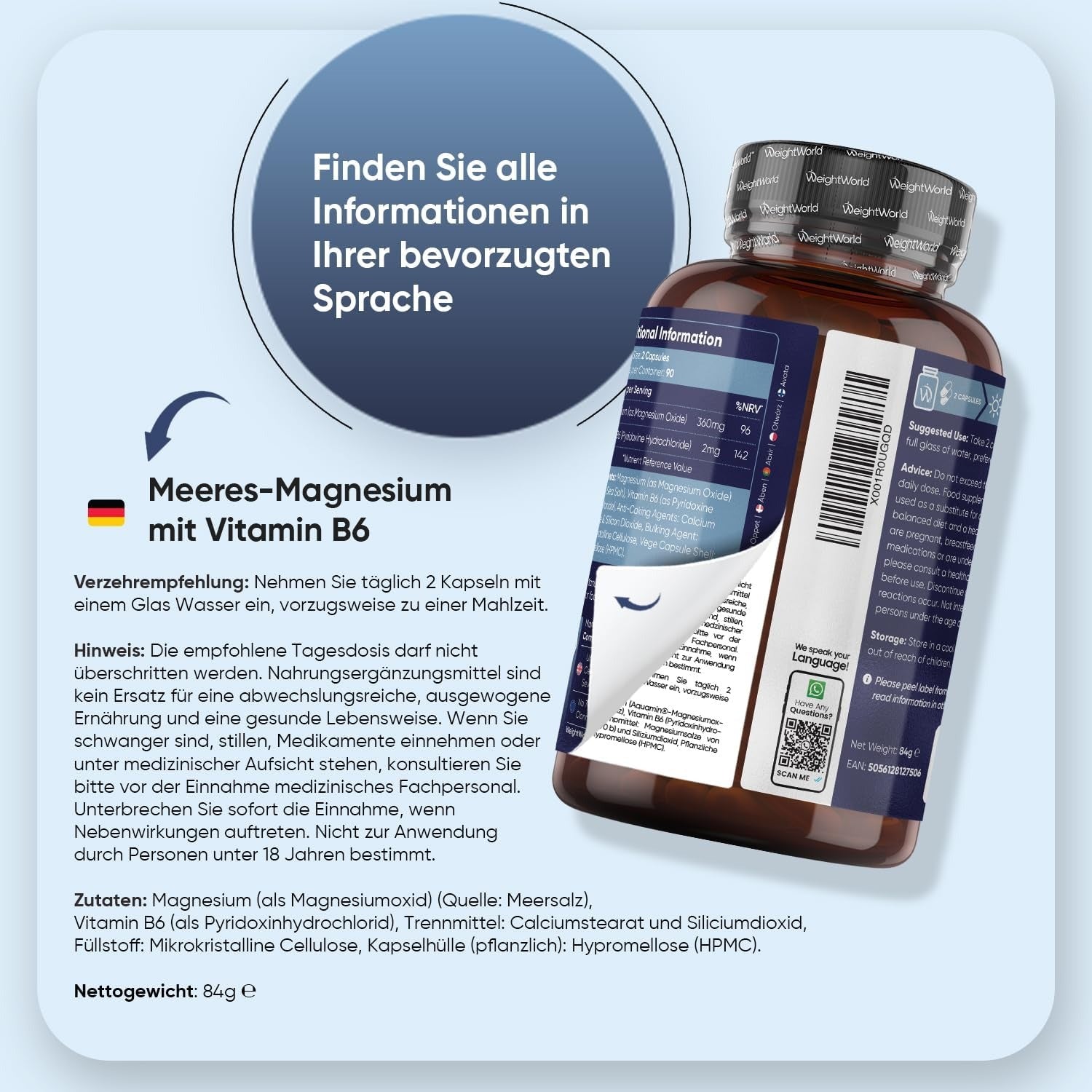 WeightWorld Magnésium marin + B6 360 mg 360 mg 180 gélules