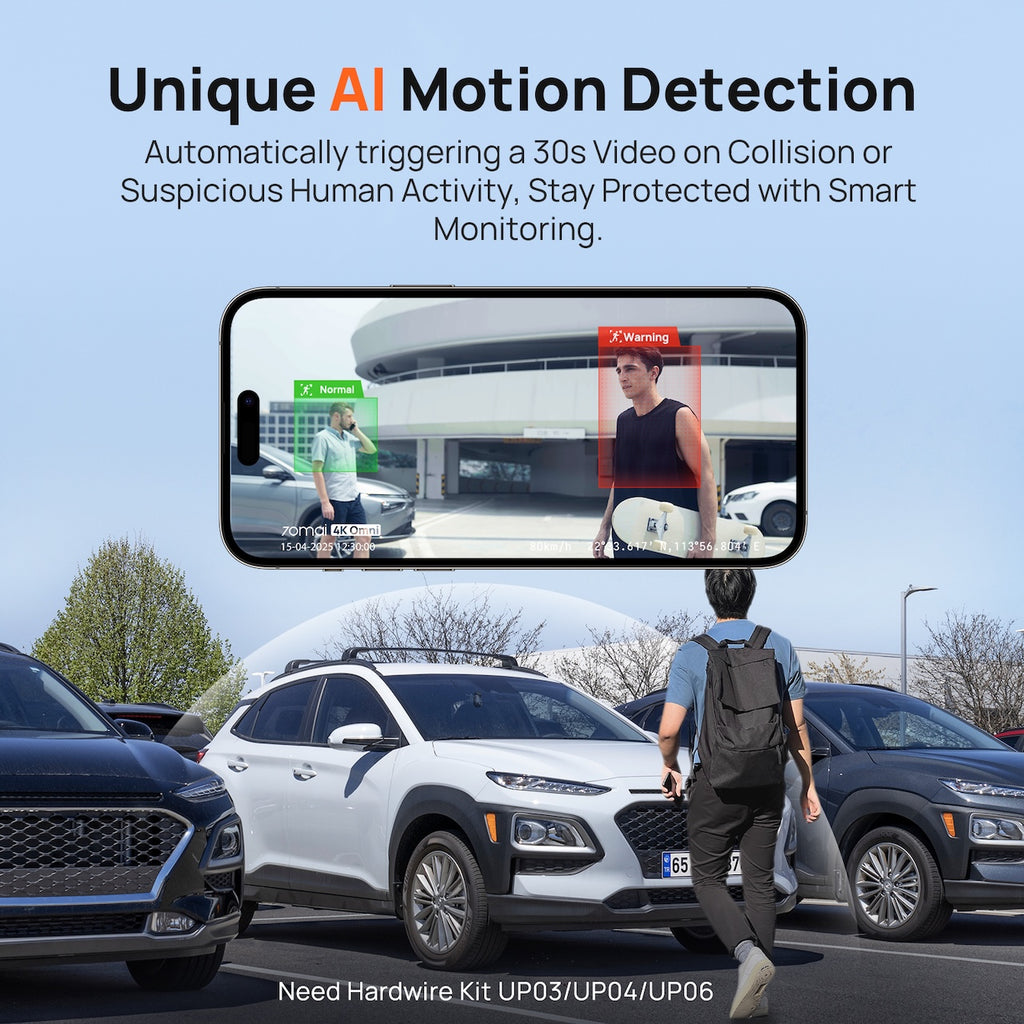 Dashcam 4K 70mai Omni X800-2 Avant et Arrière 4K+1080P, Caméra de Voiture Vue Complète 360° avec Sony STARVIS 2, 4K 60FPS, Vision Nocturne HDR, Détection de Mouvement par IA