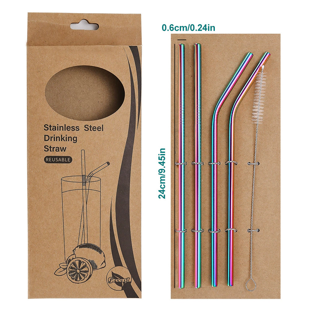 Huacan Set de Pailles Colorées en Acier Inoxydable, Lot de 5 Pièces