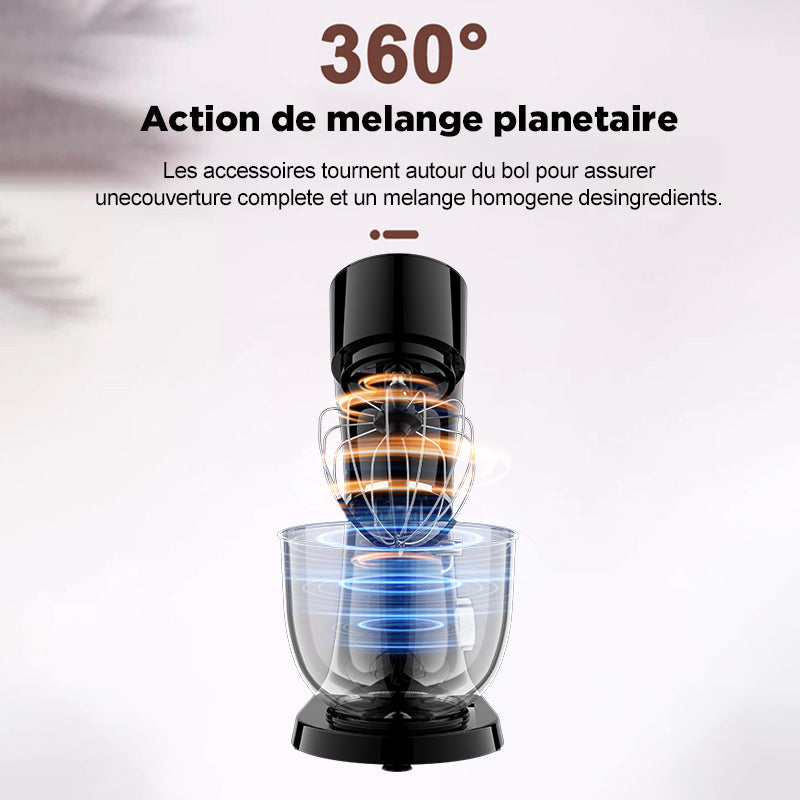 AUCMA ASM1559 Robot pâtissier 6 L 450 W 6 vitesses à tête inclinable avec bol en acier inoxydable SUS304, crochet pétrisseur, fouet, batteur et couvercle anti-éclaboussures, Noir