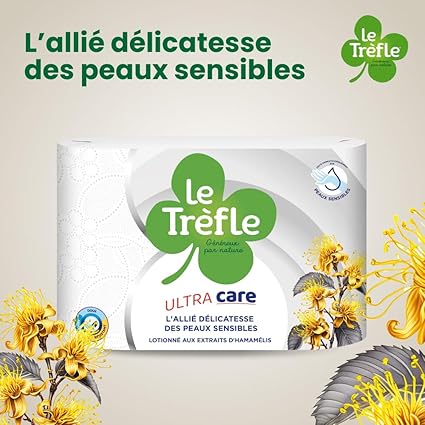 LE TRÈFLE Papier Toilette 4 Épaisseurs Lotion à l'Hamamélis, 6 Rouleaux
