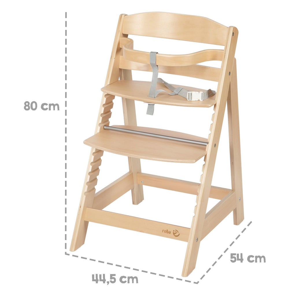 Roba Sit Up III Chaise Haute en Bois Réglable en Hauteur avec Barre de Sécurité (Bois Naturel)