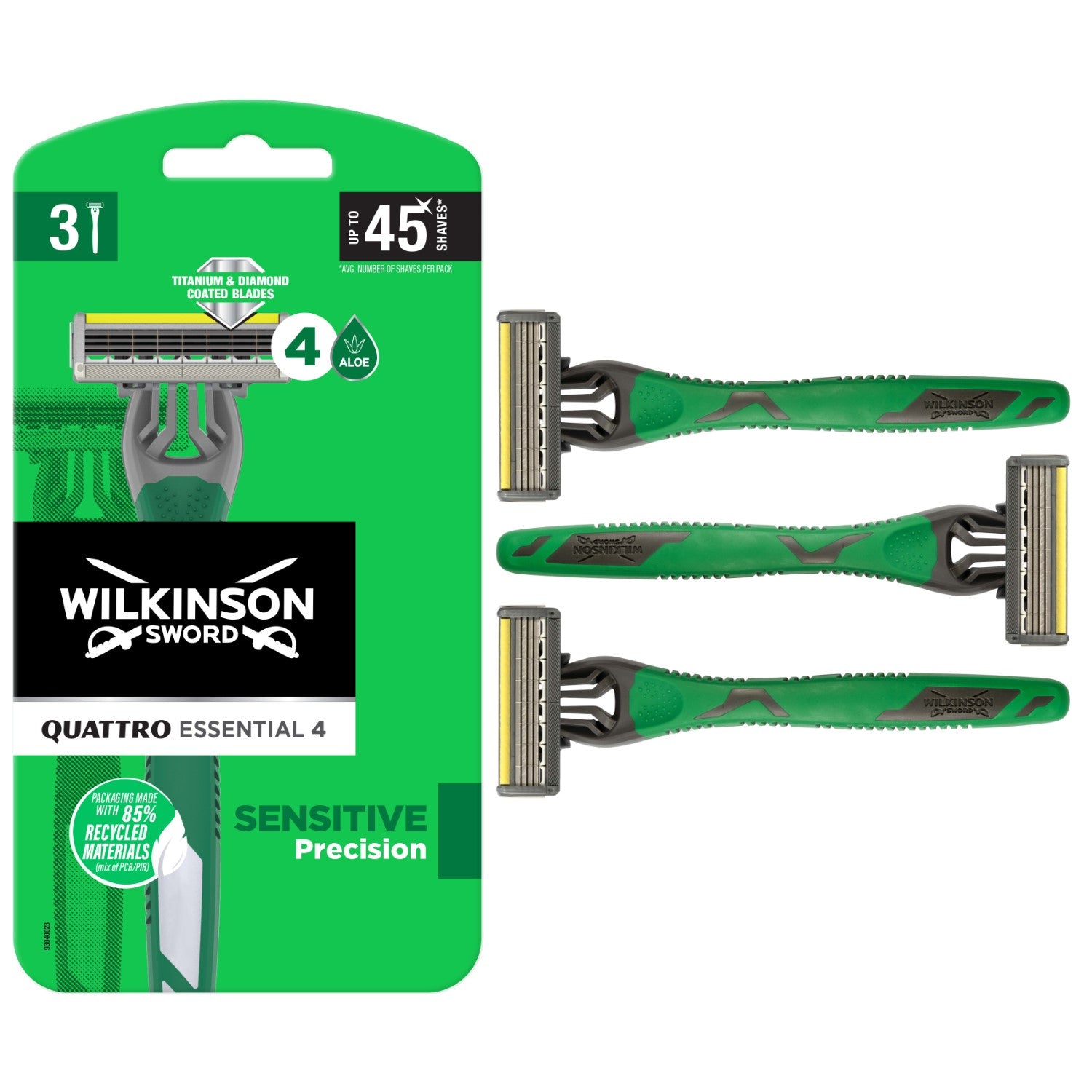 WILKINSON SWORD Quattro Essential 4 - Rasoirs Jetables Sensitive Pour Homme - x 3