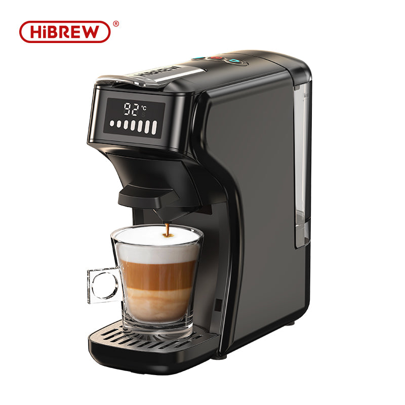 HiBREW H1B Machine à café à dosettes 6-en-1, Réservoir d'eau de 600 ml, Extraction sous pression de 19 bars, Mode froid/chaud, Indicateur LED, pour Kcup*/Nes*/DG*/Poudre d'espresso, Noir