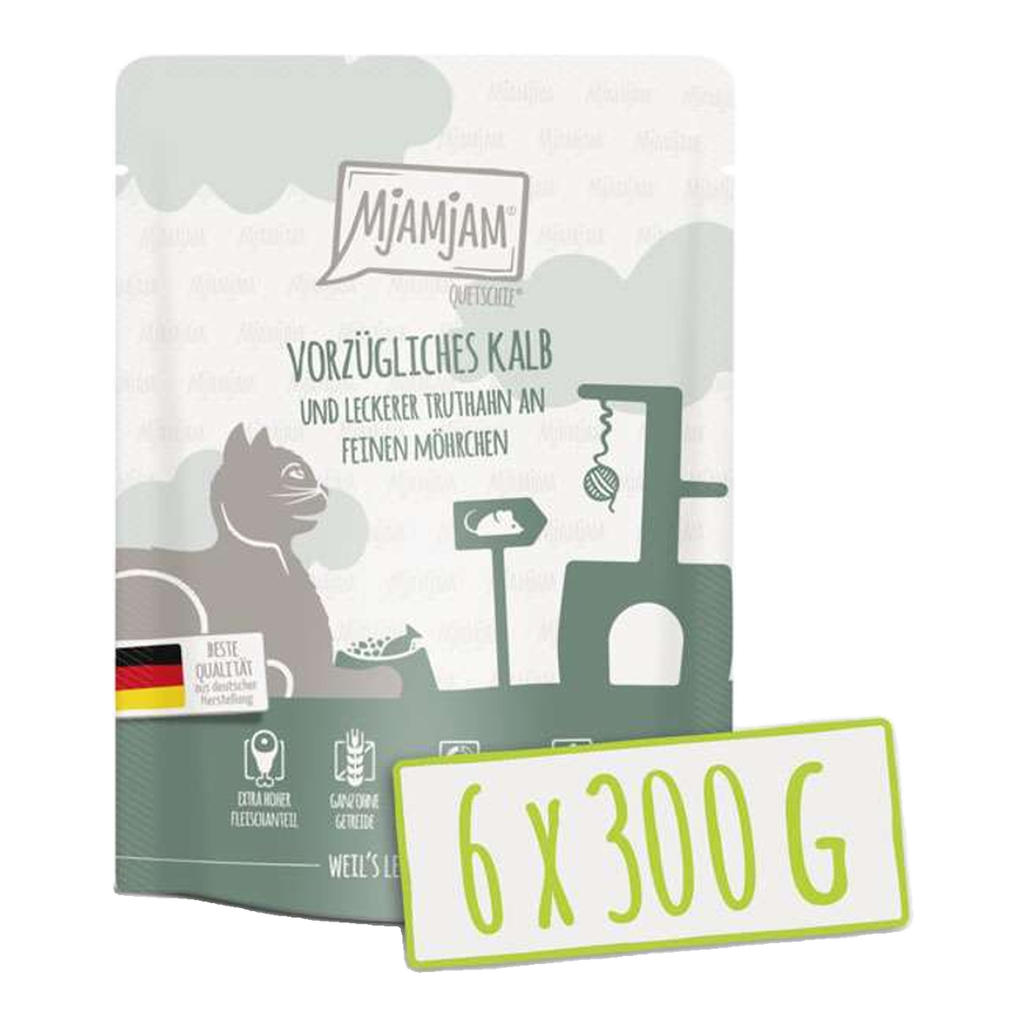 [Peut être servi frais pour l'été] MjAMjAM Quetschie Nourriture humide pour chat dinde veau carotte 300 g x 6