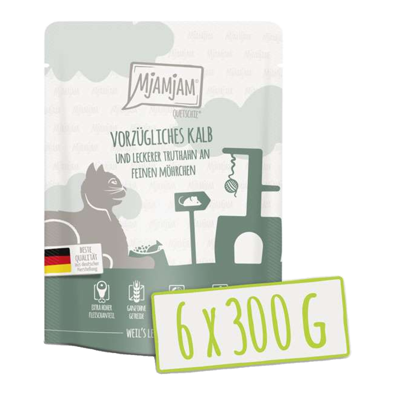 [Peut être servi frais pour l'été] MjAMjAM Quetschie Nourriture humide pour chat dinde veau carotte 300 g x 6