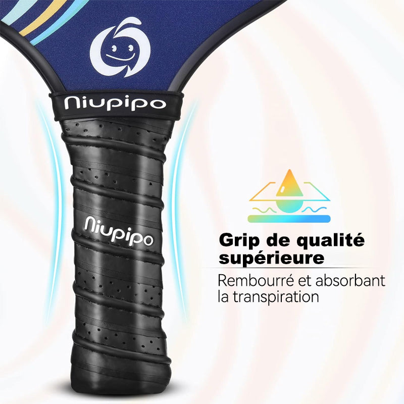 Niupipo Lot de 4 raquettes de pickleball (2 raquettes pour adultes + 2 raquettes pour enfants) – Fibre de verre, Noyau en nid d’abeille en polypropylène, Certifié USAPA, Poignée confortable, Parfait pour une utilisation familiale, MX-23