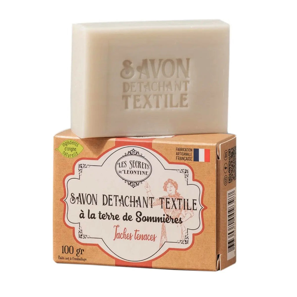 LES SECRETS DE LEONTINE Savon détachant textile à la terre de Sommières et huile de pépins de raisin 100 g