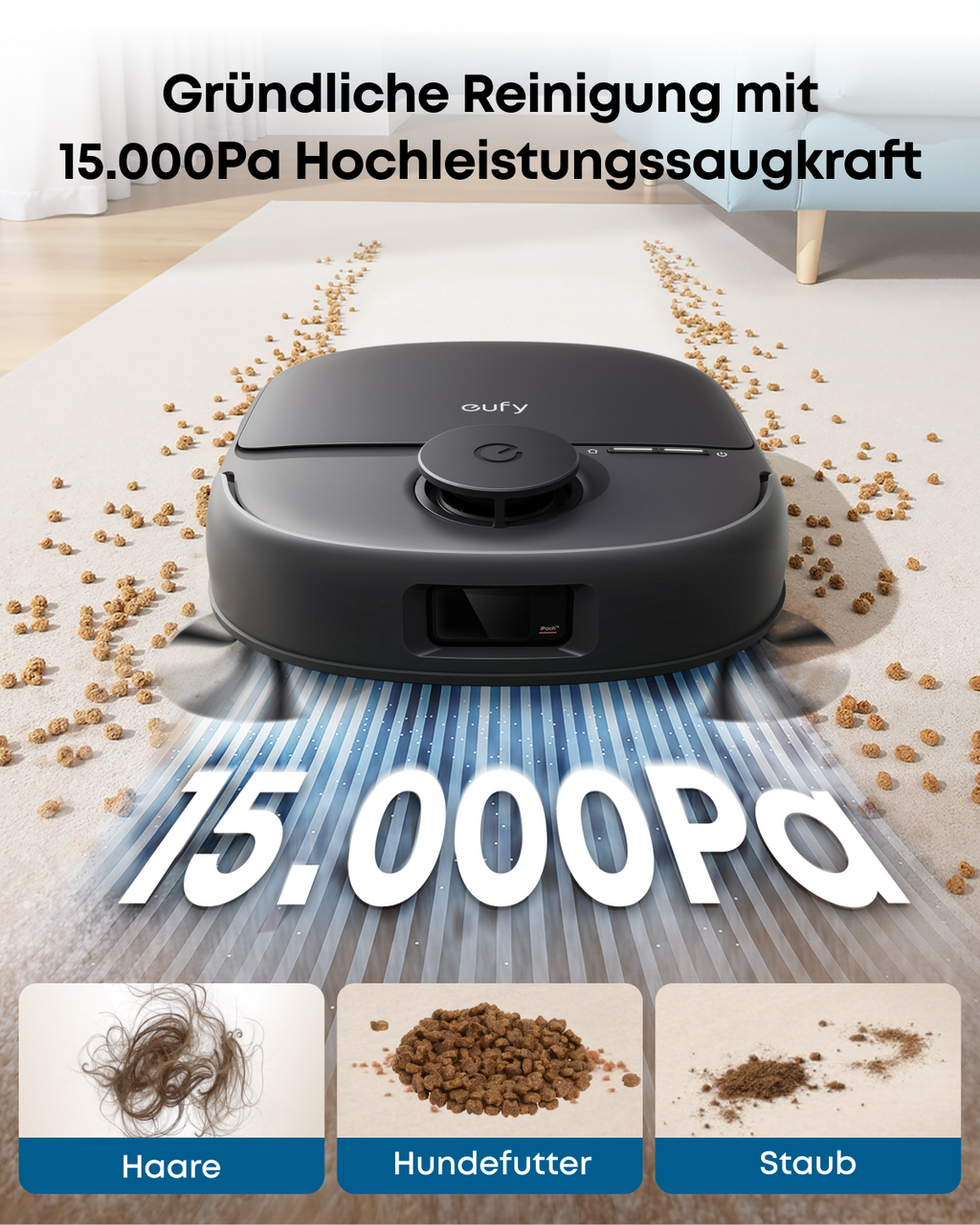 eufy C28 Omni, aspirateur robot avec serpillière, serpillière à rouleau HydroJet auto-nettoyante, puissance d’aspiration de 15 000 Pa