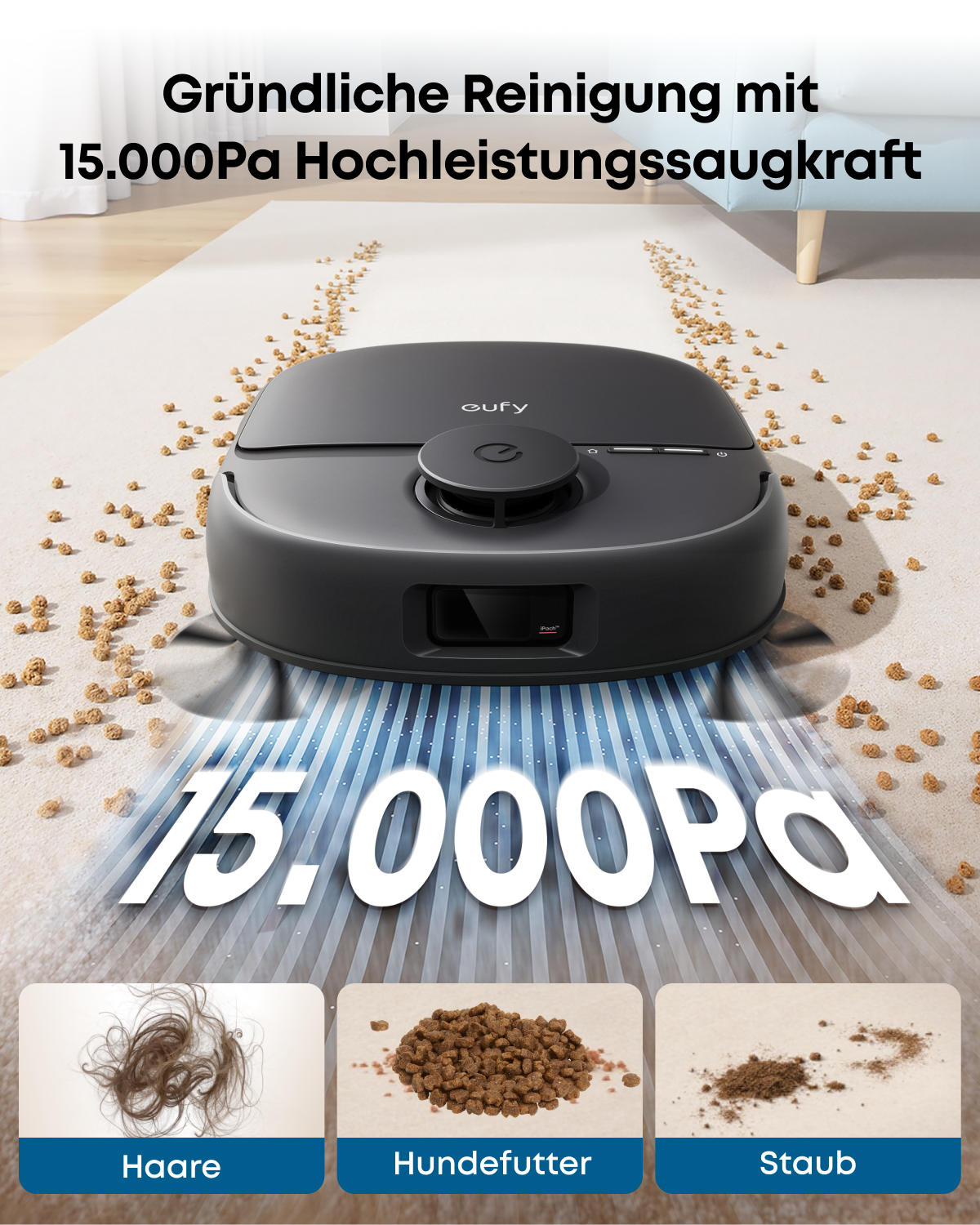 eufy C28 Omni, aspirateur robot avec serpillière, serpillière à rouleau HydroJet auto-nettoyante, puissance d’aspiration de 15 000 Pa