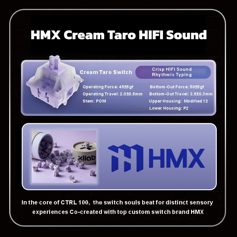 Siukie CTRL100 Clavier mécanique en aluminium CNC, touches HMX Cream Taro HIFI, écran IPS personnalisable, Gasket Mount, sans-fil Tri-Mode, layout 96 %, US QWERTY - Noir Scintillant