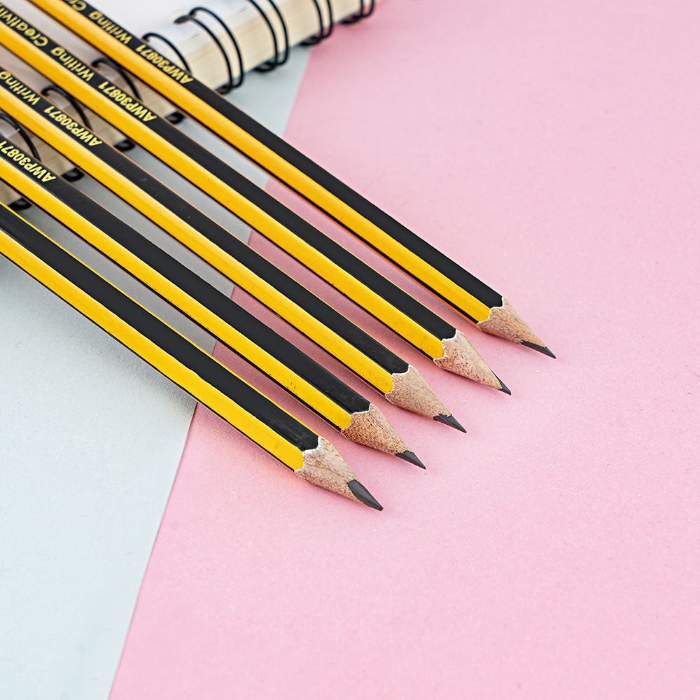 M&G Lot de 12 crayons HB en bois avec gomme - Jaune et noir