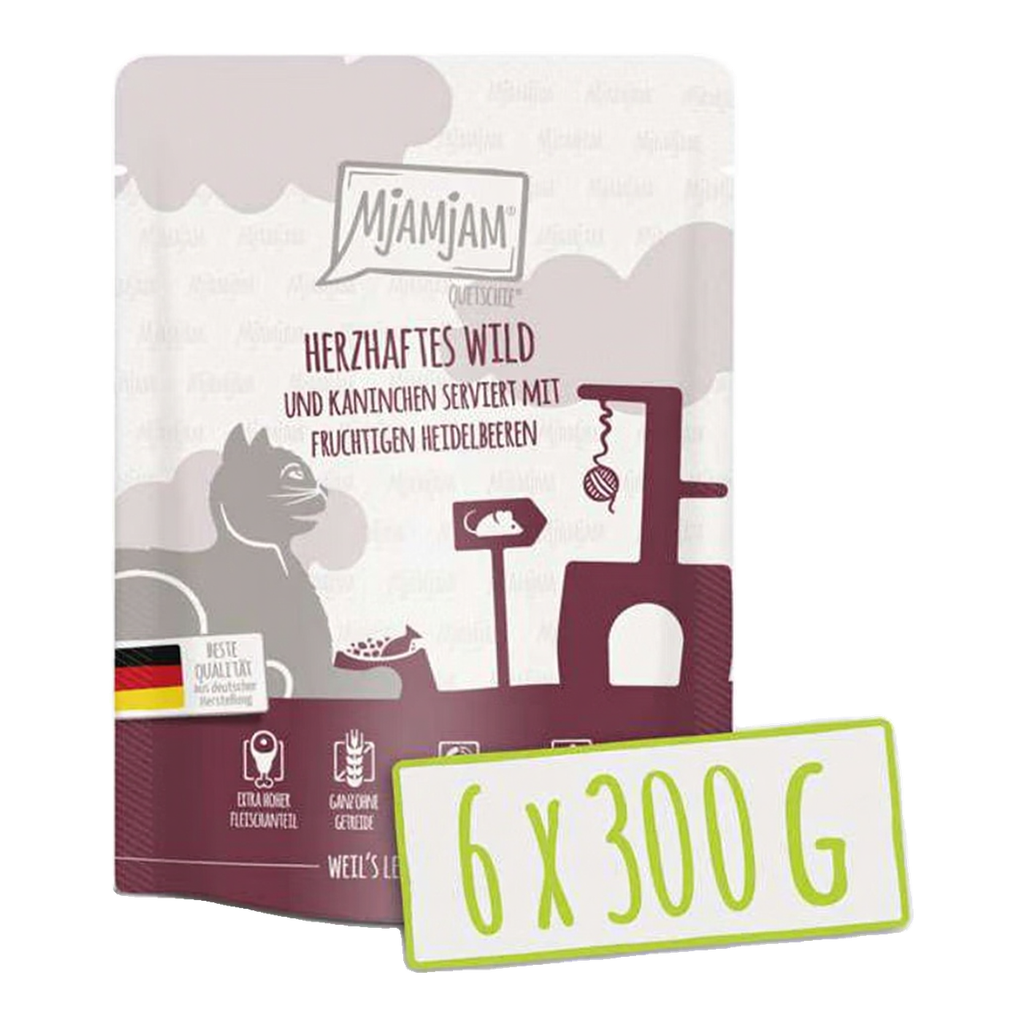 [Peut être servi frais pour l'été] MjAMjAM Quetschie Nourriture humide pour chat au lapin et myrtille 300 g x 6