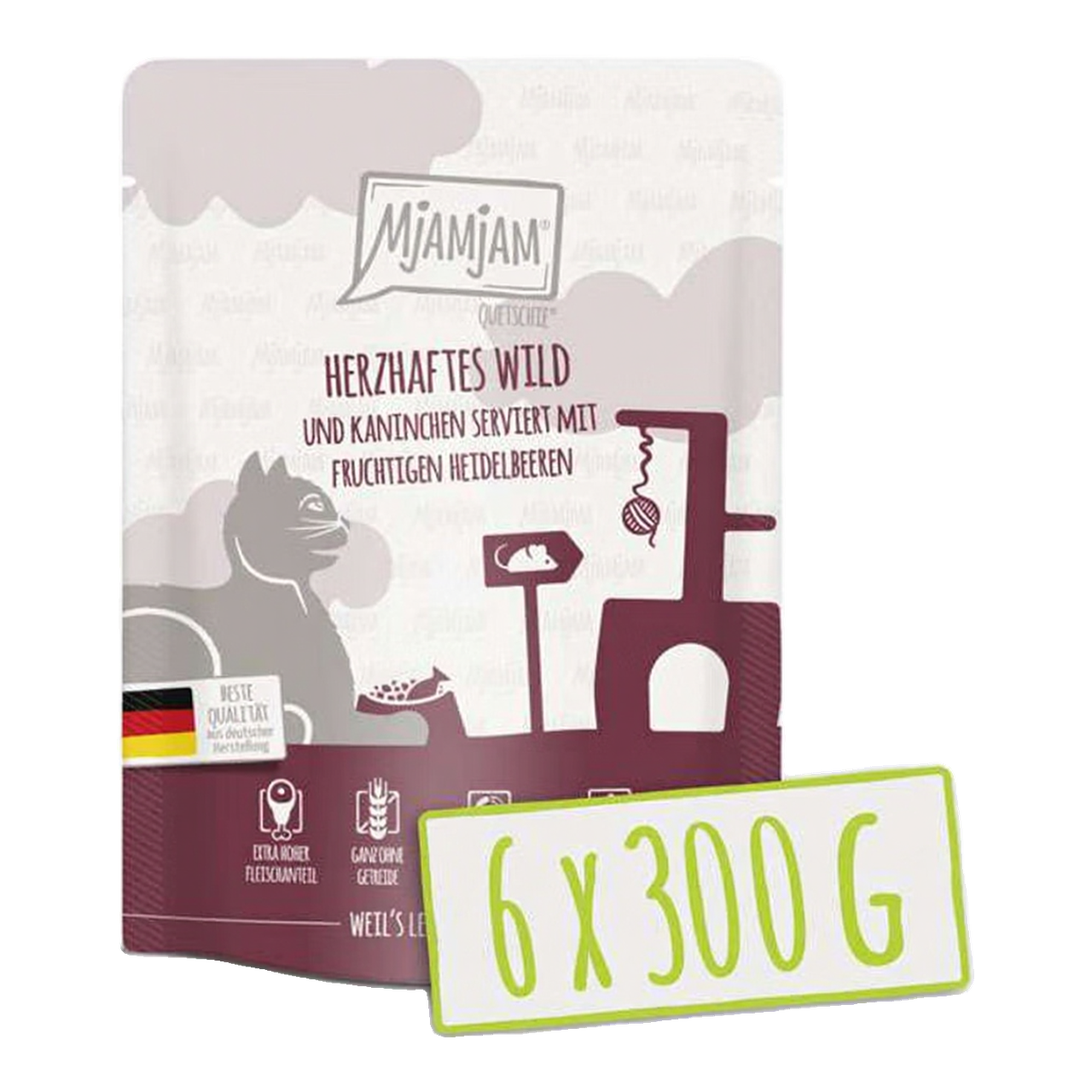 [Peut être servi frais pour l'été] MjAMjAM Quetschie Nourriture humide pour chat au lapin et myrtille 300 g x 6