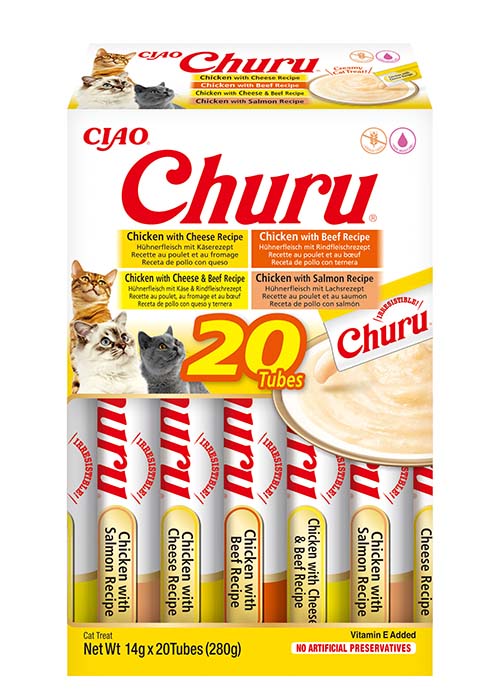 INABA Sachets de soupe pour chat, saveurs variées, sauce, poulet et bœuf, lot de 20, deux protéines, friandises et nourriture pour chat