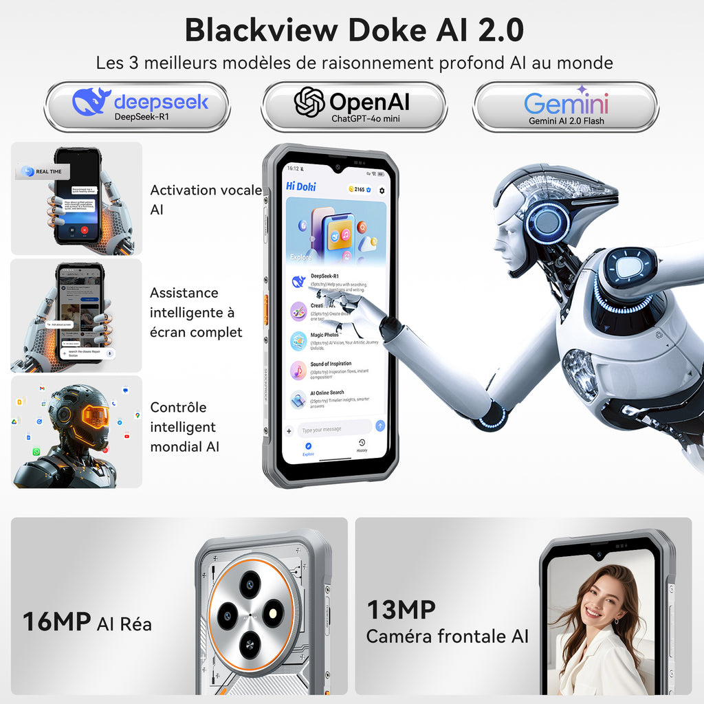 Blackview Fort 2 Android 15, 24 Go (8+16) RAM + 256 Go ROM (Extension carte TF 2 To) Smartphone 4G extérieur, Caméra IA 16 MP, 6,56" HD+, 5000 mAh, MediaTek G81, Téléphone de chantier étanche IP68, NFC, OTG, GPS, FM, 5G, WiFi Double SIM