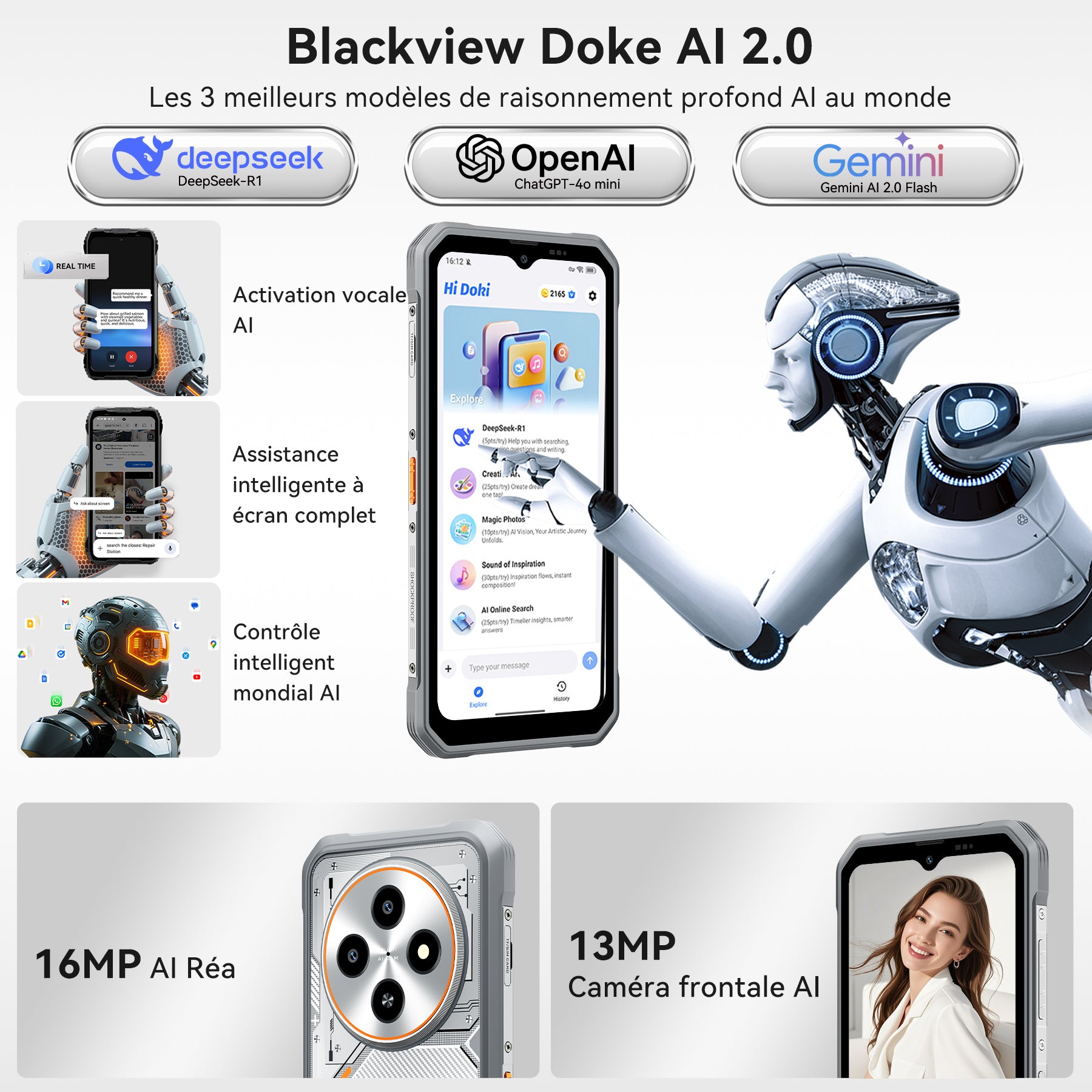 Blackview Fort 2 Android 15, 24 Go (8+16) RAM + 256 Go ROM (Extension carte TF 2 To) Smartphone 4G extérieur, Caméra IA 16 MP, 6,56" HD+, 5000 mAh, MediaTek G81, Téléphone de chantier étanche IP68, NFC, OTG, GPS, FM, 5G, WiFi Double SIM
