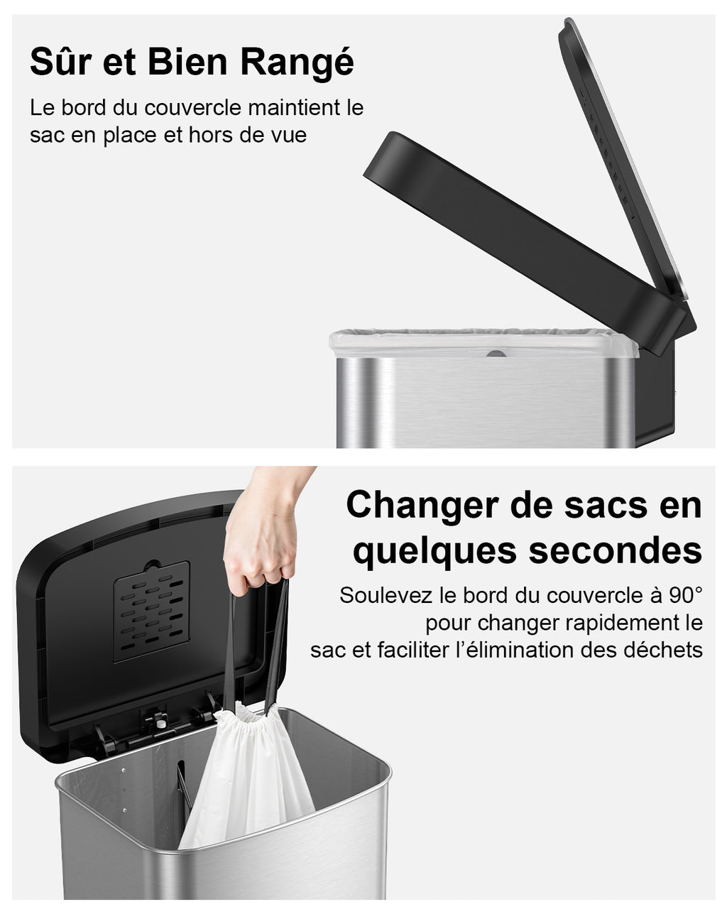 Lovewind Poubelle de cuisine Lovewind, Poubelle en acier inoxydable 16 gallons / 60 litres avec couvercle à fermeture douce, Grand poubelle de cuisine en métal avec bac à liquide amovible, Poubelle de recyclage pour cuisine bureau, Noir