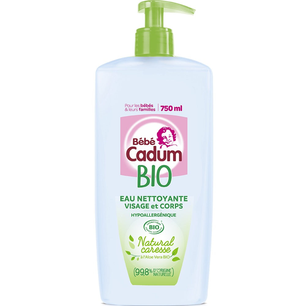 Cadum Eau Nettoyante Certifiée Bio Visage et Corps Natural Caresse Hypoallergénique Aloé Vera 750ml