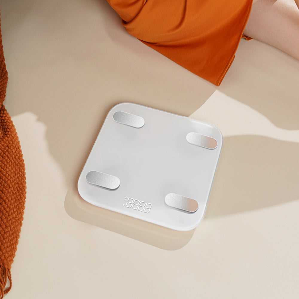 Balance connectée de masse corporelle en verre trempé avec grand plateau, écran LED, 24 indicateurs corporels - Capacité 180 kg