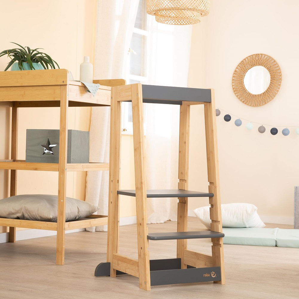 roba Tour d'apprentissage en bois bicolore (Anthracite & bambou / certifié FSC)