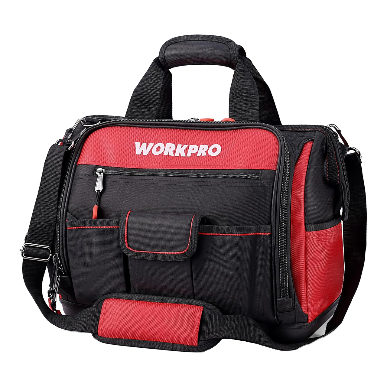WORKPRO Sac à Outils Robuste 16 Pouces 42 x 24,5 x 34 cm | Tissu Polyester 1680D, Base Rigide Imperméable, Ouverture Large, 39 Poches avec Élastique et Crochet, Bandoulière
