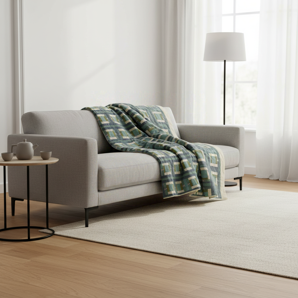 VIVARAISE Plaid imprimé Taho vert de gris - 135 x 200 cm