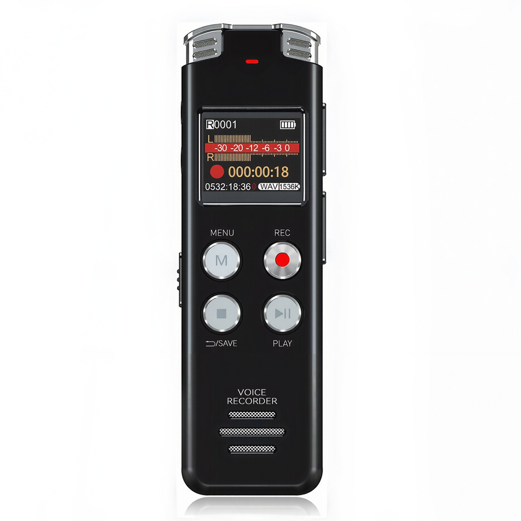 Rexsun Enregistreur vocal numérique portable 128 Go avec écran LCD, Réduction intelligente du bruit, ABS et alliage d’aluminium, Gris, L357