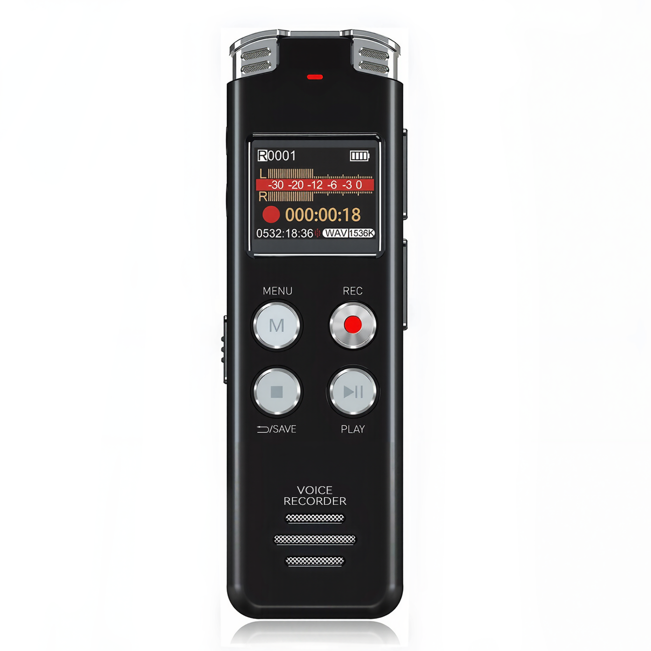 Rexsun Enregistreur vocal numérique portable 128 Go avec écran LCD, Réduction intelligente du bruit, ABS et alliage d’aluminium, Gris, L357
