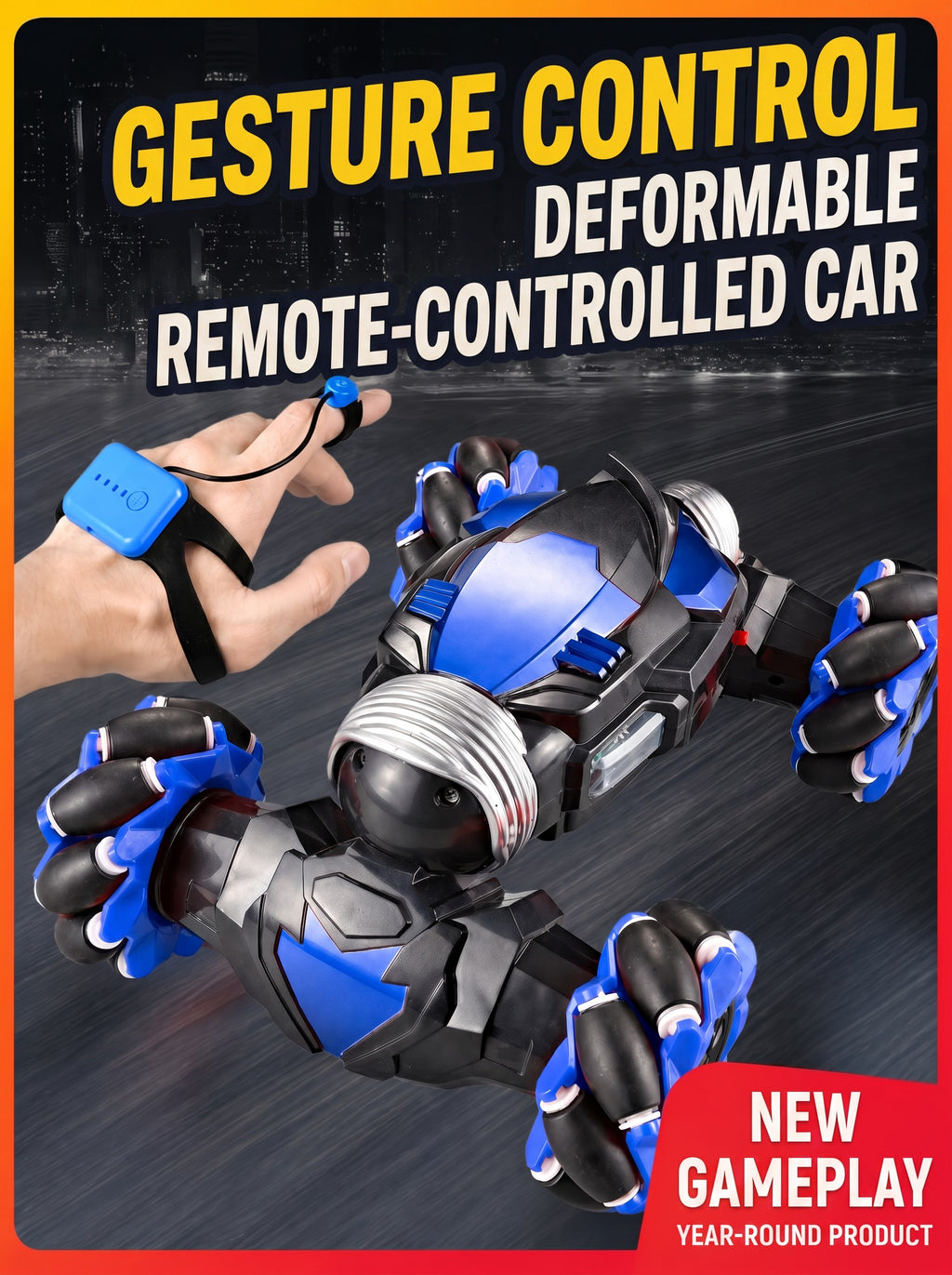 4x4 voiture RC 2,4G gestuelle double commande, retournement 360°, LED & musique, jouet tout-terrain, Une Pièce en Bleu