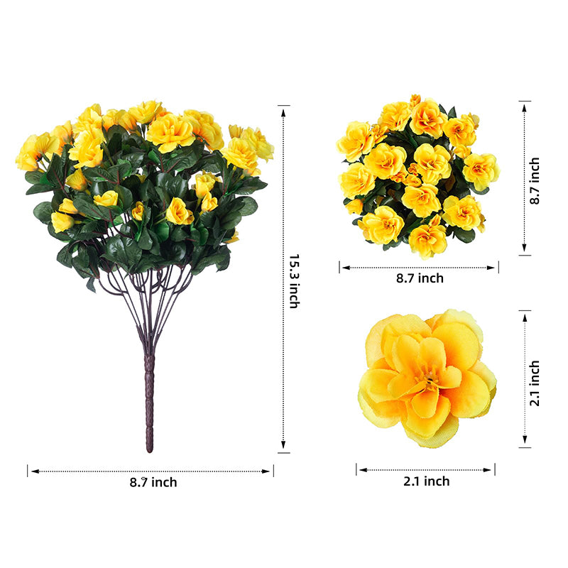 Yuejia Lot de 6 bouquets de fleurs artificielles en soie camélia jaune - 38 cm