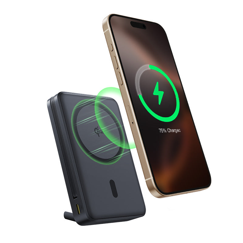 Baseus Nomos Qi2 Batterie portable avec support magnétique filaire USB-C intégré 10000 mAh 45 W - Noir interstellaire