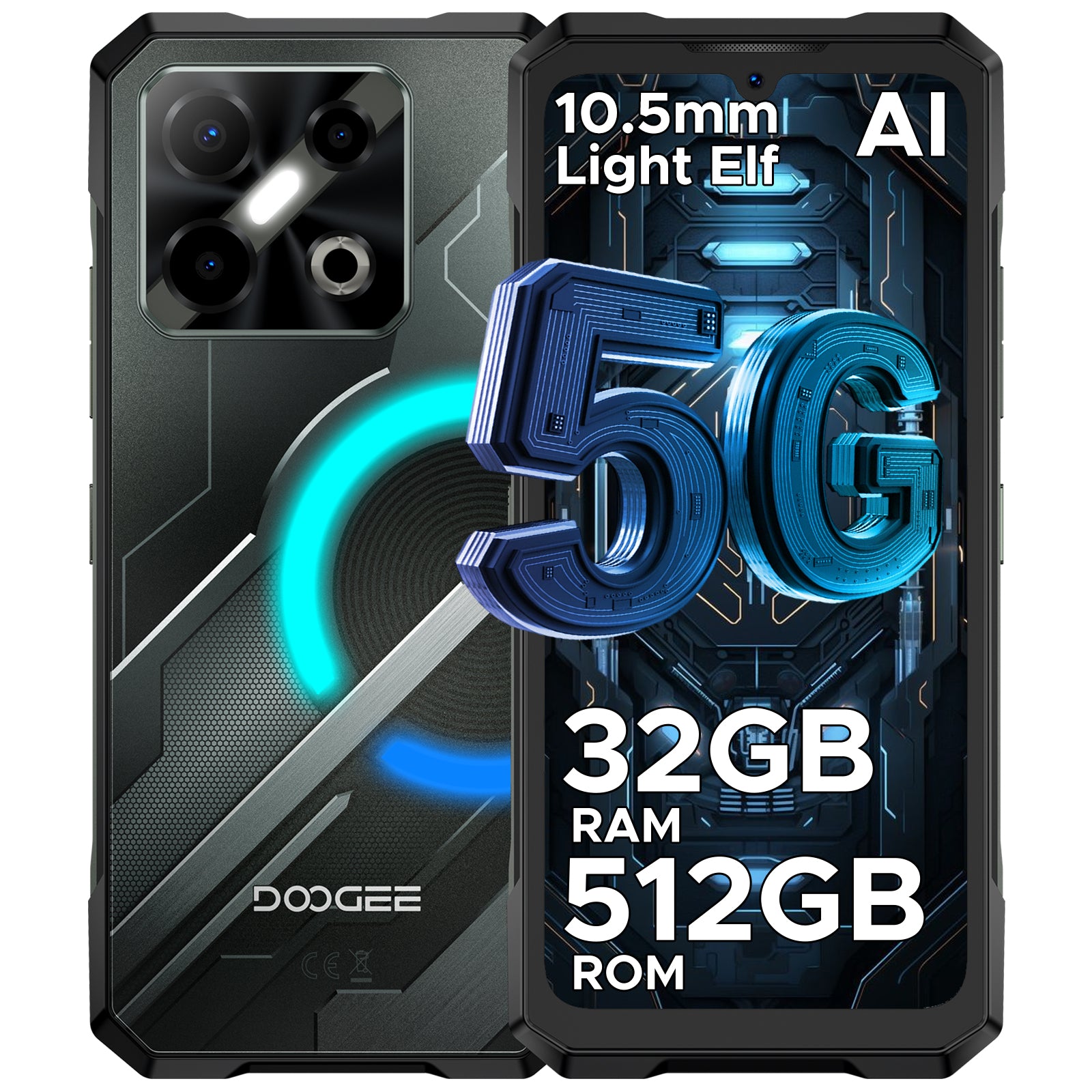 DOOGEE Blade GT Pro 5G Smartphone Rugged 2025, Effets Lumineux Dynamiques, 32 Go + 512 Go, 6 nm D7025, 120 Hz & 6,72" FHD+, Caméra IA 100 MP, Téléphone Mobile Android Ultra-Fin