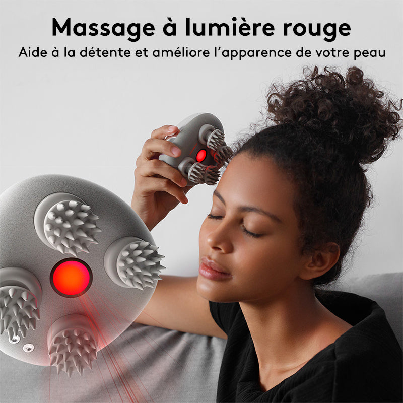 Breo Scalp Mini Masseur de cuir chevelu portable IPX7 étanche et rechargeable, avec base de charge en bambou et nodules de massage amovibles - Argent