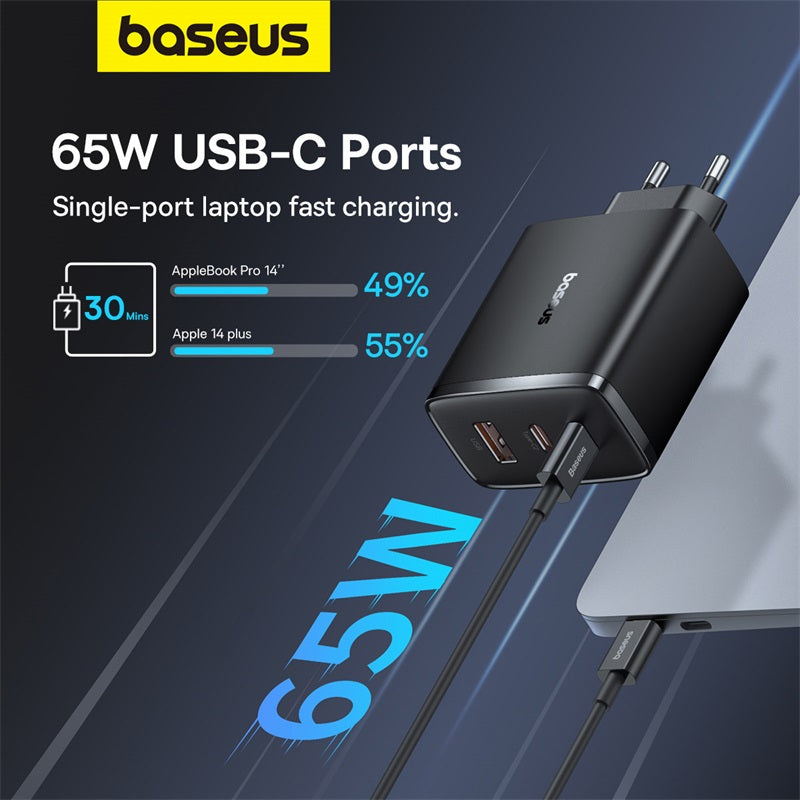 Baseus Cube Pro Chargeur rapide 2 C + U 65 W - Noir Stellaire
